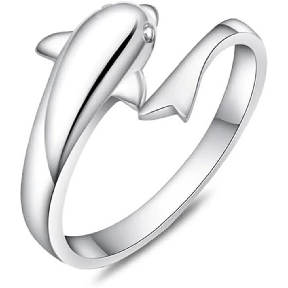 Adjustable Dolphin Ring 925 Sterling Silver Finger Fashion Women Lady Opening